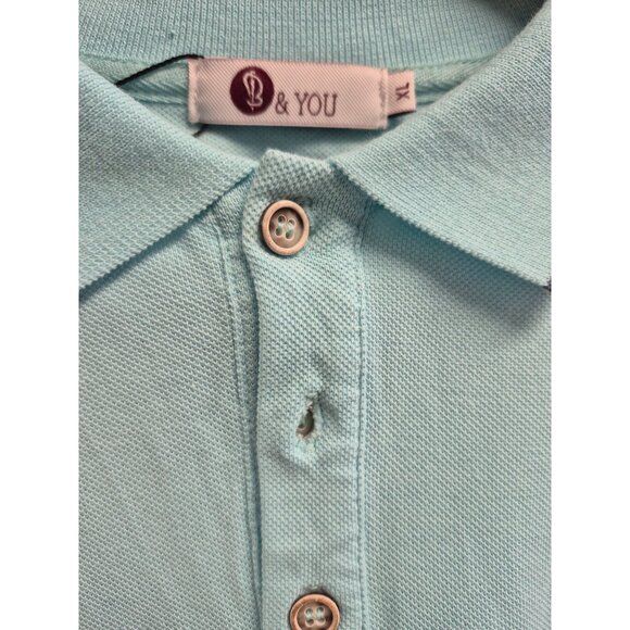 Light Blue Long-Sleeve Polo Shirt By & You Size M Cotton Blend Button-Up Collar - Picture 2 of 4